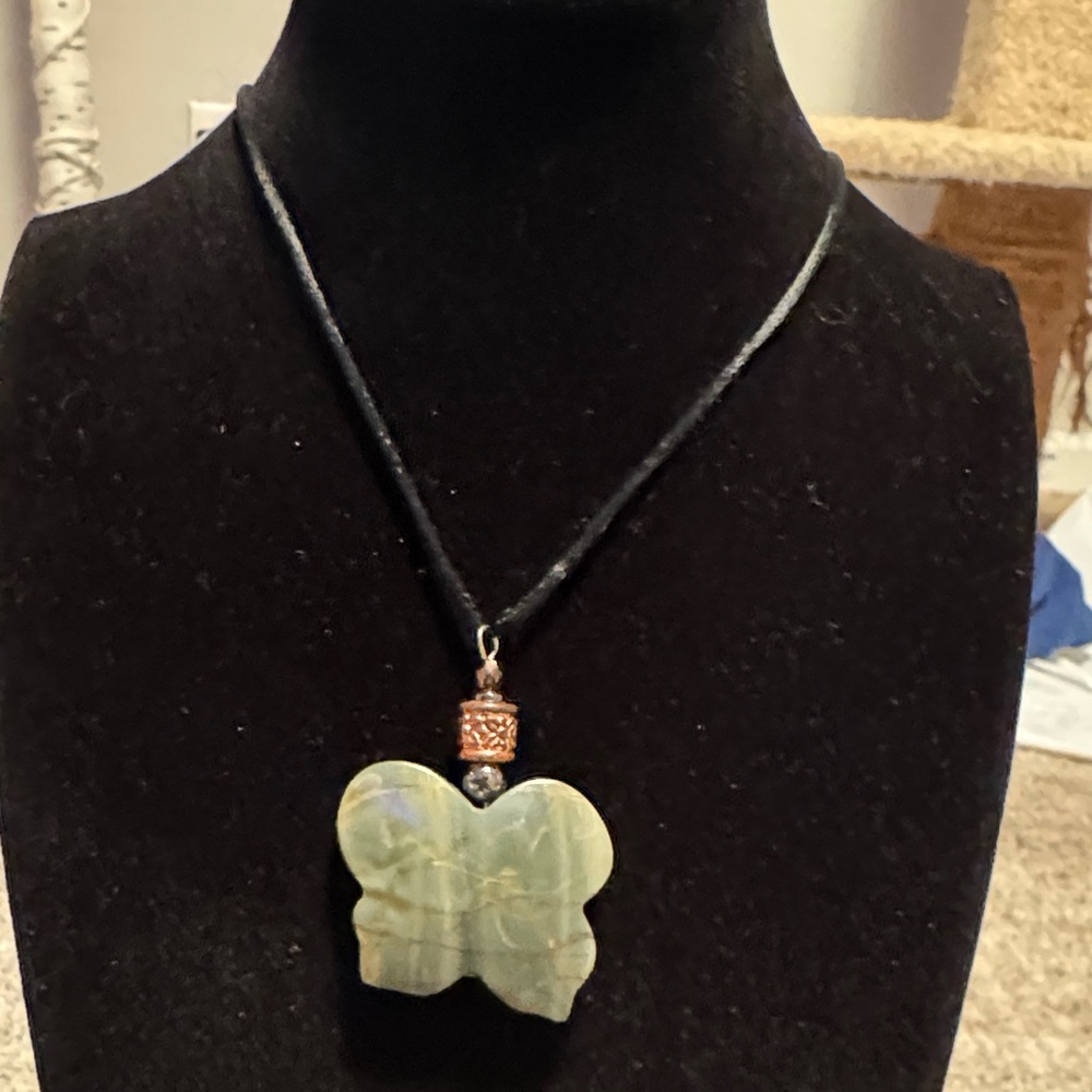 Green Stone Butterfly Pendant Necklace